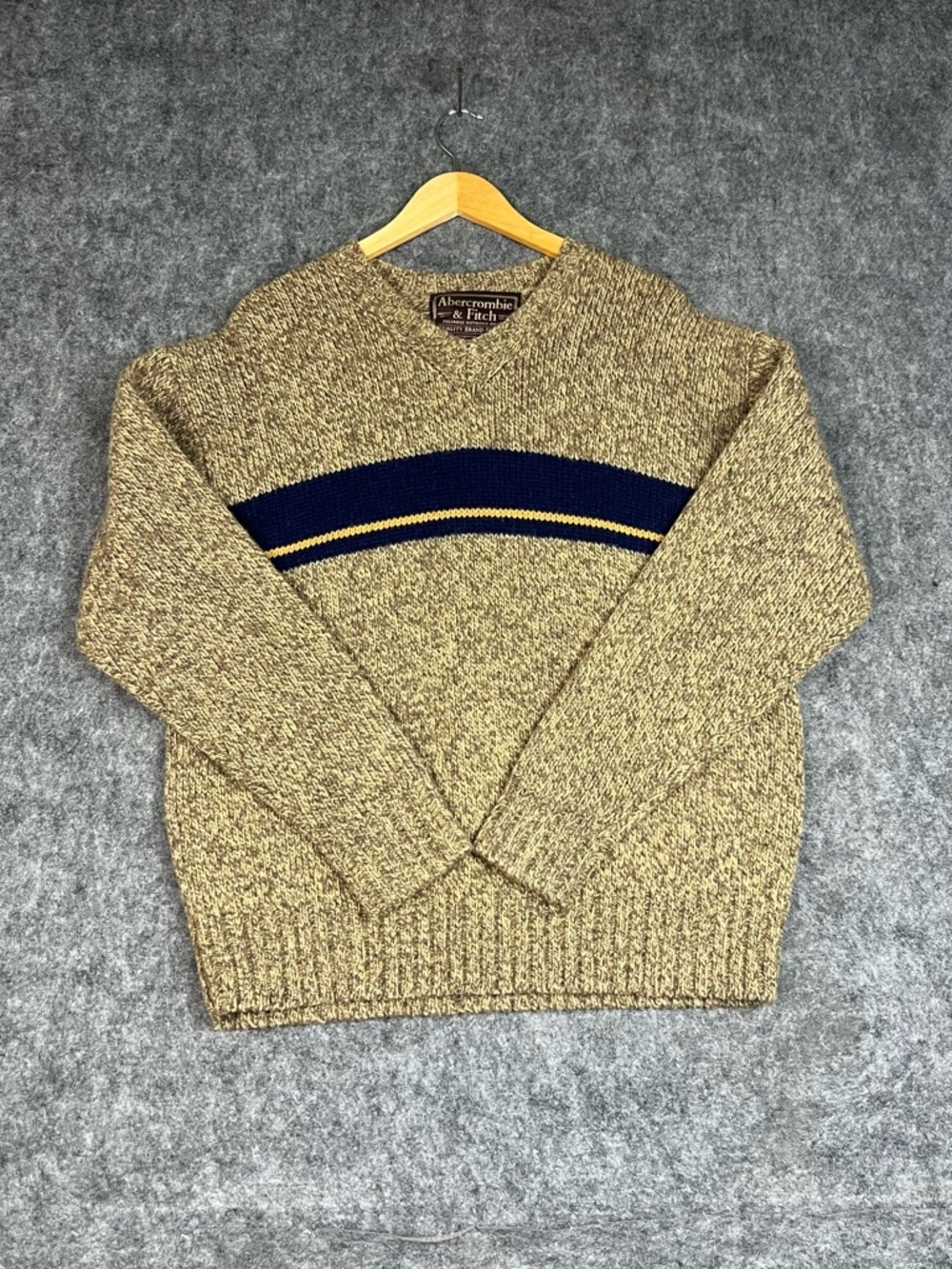 Vintage Abercrombie And Fitch Heavy Shetland Wool Cable Knit Sweater Sz L Read
